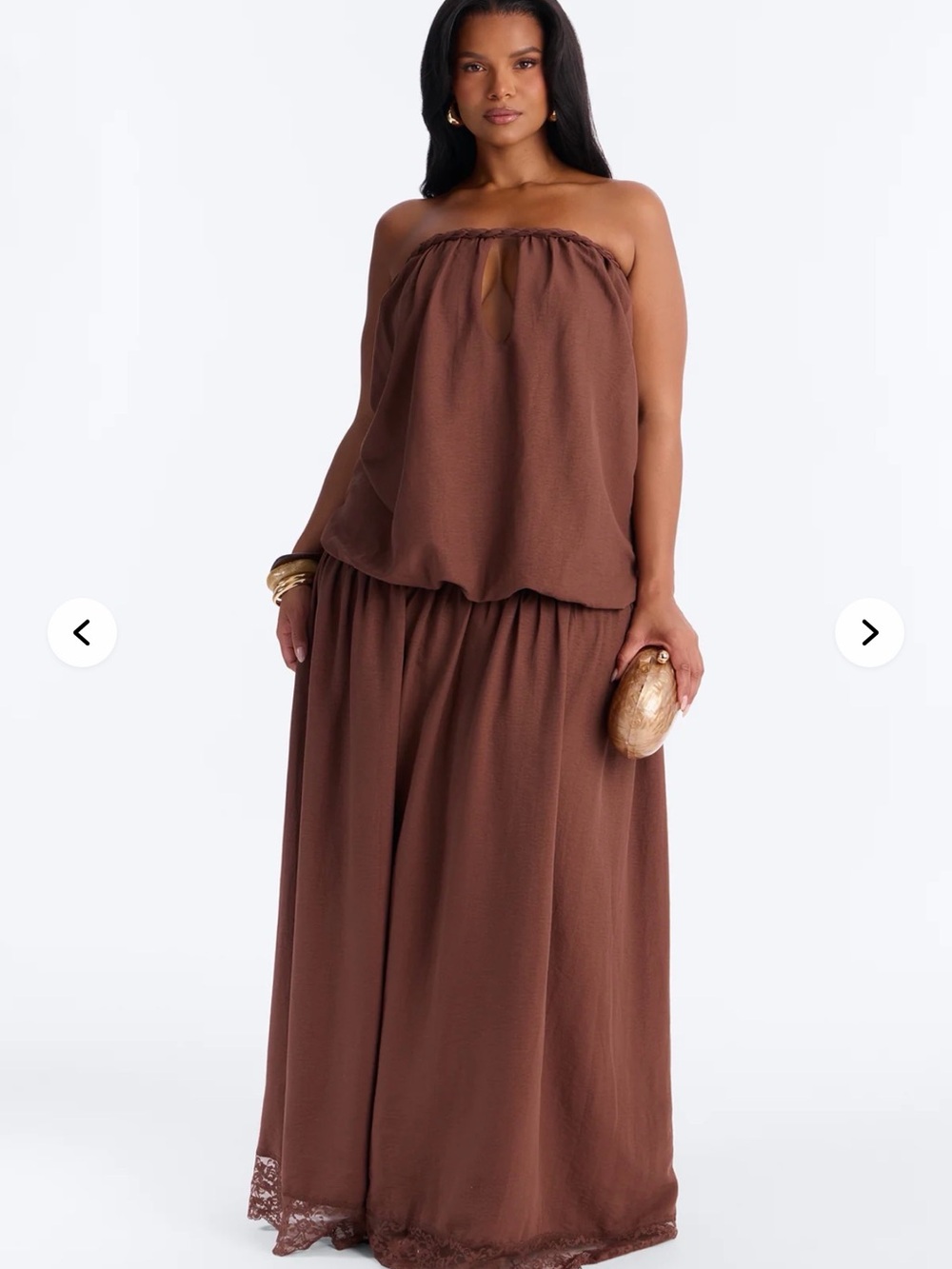 Women’s Strapless Maxi Dress in Chocolate Brown